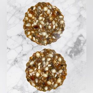 🐚🐚Set of 2 Sand & Seashells Beach Coasters Handmade SALE